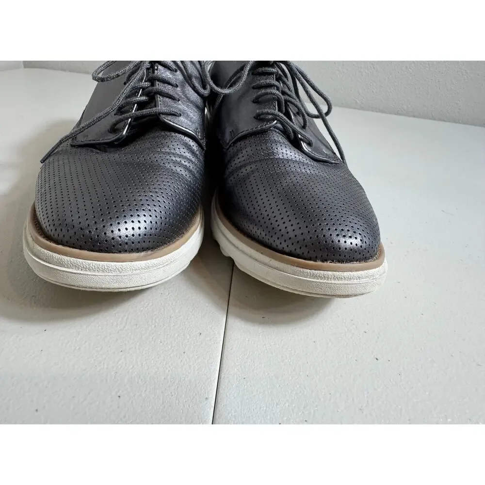 Clark's Collection Sharon Crystal Oxford wedge silver gray leather shoes Sz 8.5